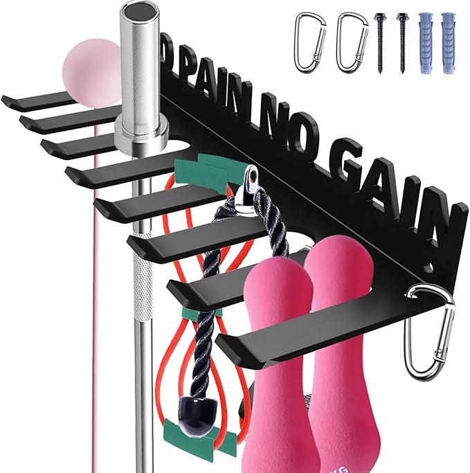 Home Gym Accessories Organization Storage Rack Equipment For Home 8 Hook Wall Hanger Display Gear Barbells Resistance Band...