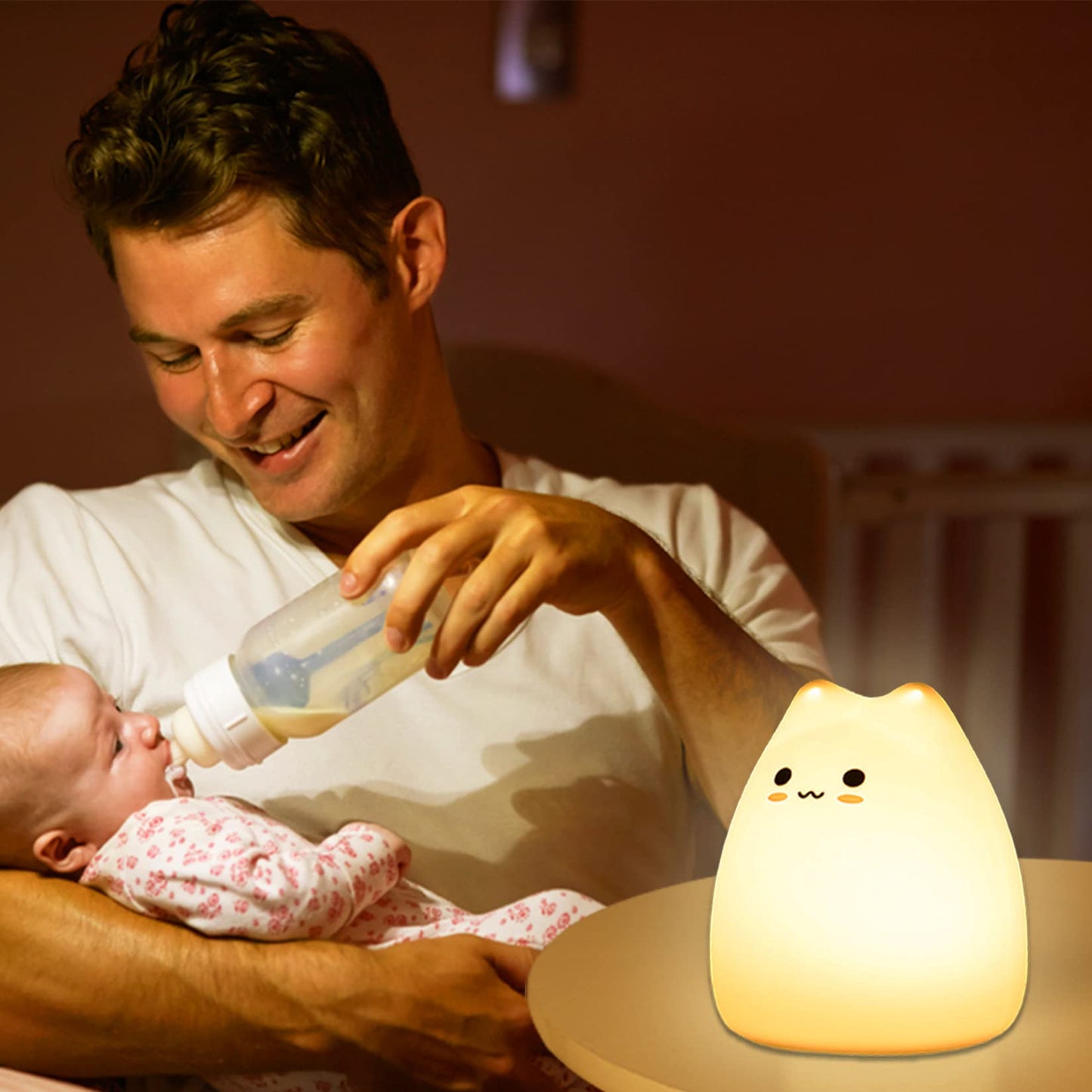 ZKLiLi Cat Night Light for Kids, Silicone Touch Lamp, 9*8.9*10.2cm, Light Color, Model ZK-001