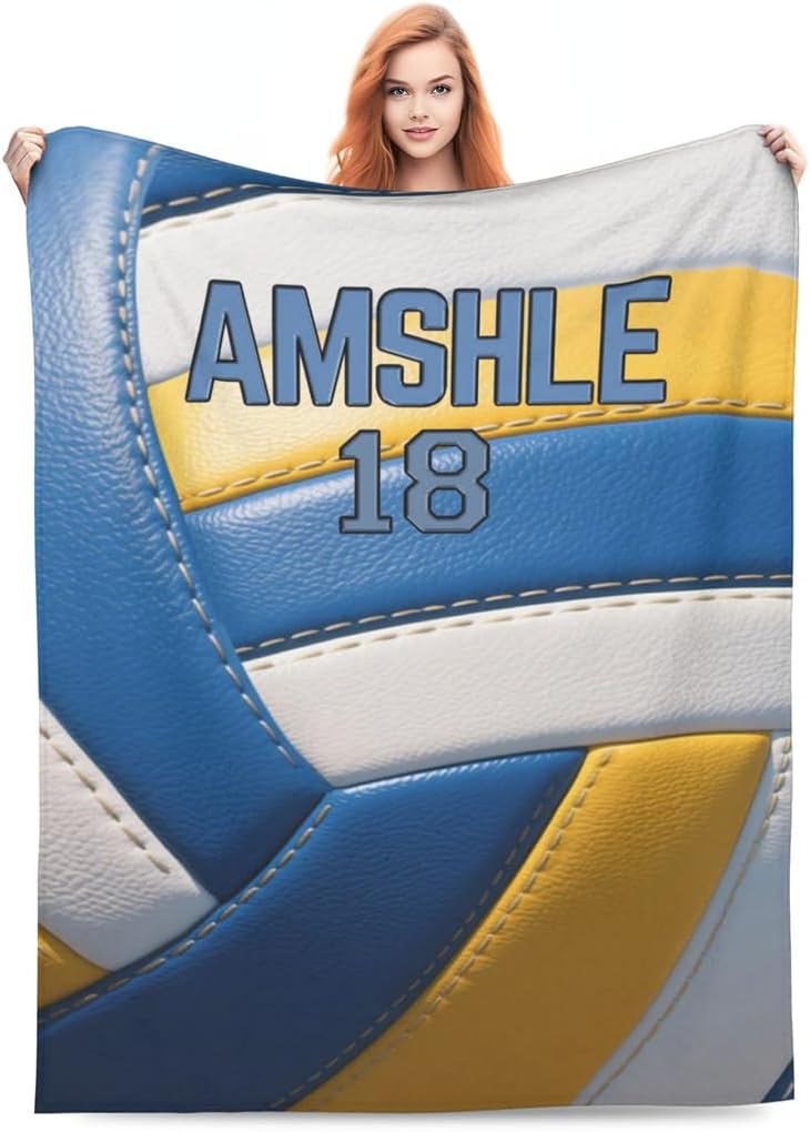 Customized Home Decor Sofa Throw Blanket Personalized Volleyball Themed Blankets for Sport Lover Custom Name Volleyball Enthusiasts Bedding Travel Blanket Custom Ball Sport Theme Throw-Blanket Gifts