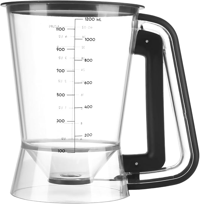 Pancake Batter Dispenser 5-Cup Batter Pourer for Maker Pancakes, Waffles, Crepes, Muffins, Cupcakes, Easy Squeeze Grip Handle with Proof Nozzle, Precise Baking Tools (Black)