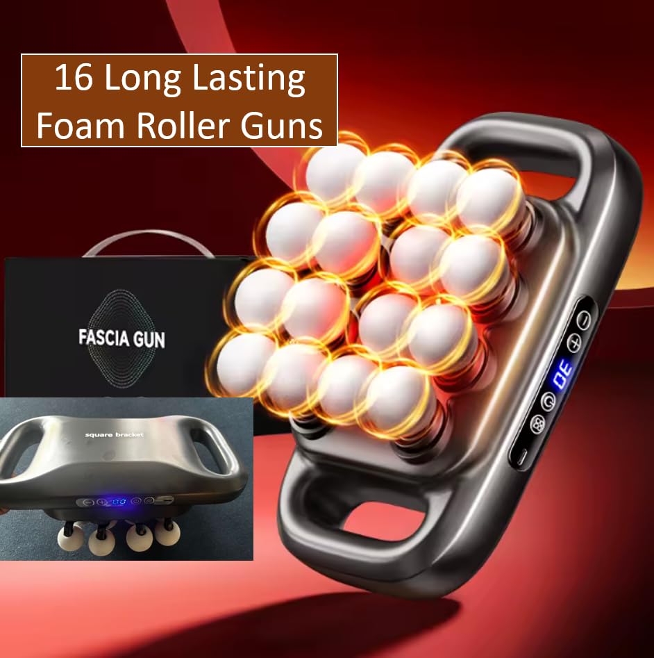 Square Bracket's [Latest 2026 & Certified Model] Professional Massage Gun, 16 Heads, 3 Modes, 30 Intensity Levels, 2000mAh...