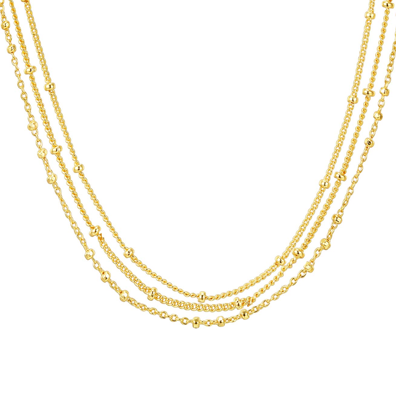 PAVOI Womens 14K Gold Plated Yellow Gold Curb Paperclip Box Sphere Bead Snake and Figaro Chain Adjustable Necklace