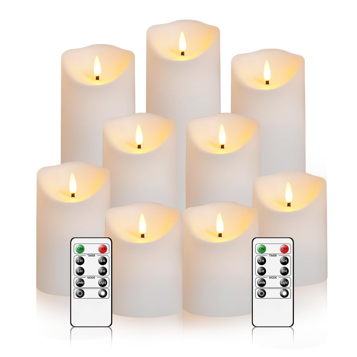 Nimiko Flameless Candles with Remote, Battery Operated Flickering Flameless Candles, LED Candles with Timer 2/4/6/8H, with Realistic LED Candles Set of 9 (D3 x H 3" 4" 5" 6" 7") (White)