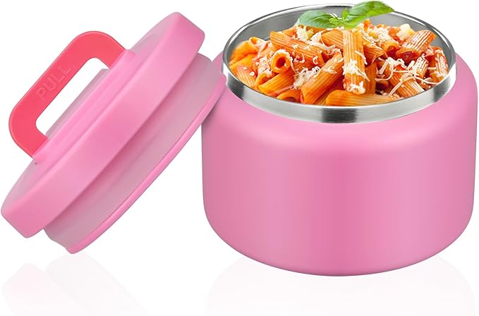 PIQUEBAR 8oz Kids Thermo for Hot Food,Small Lunch Thermos Food Container Stainless Steel,Easy Open Wide Mouth Thermo for Hot Cold Food for Preschool Travel (Pure Pink)