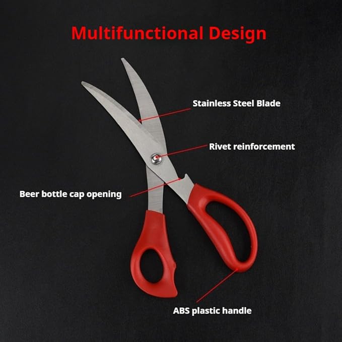 304 Stainless Steel Kitchen Shears, Korean BBQ Scissors and Tongs Set,9.45 inch (Black+red) Scissors +(9.45+11) inch Tongs 4 in 1 Set