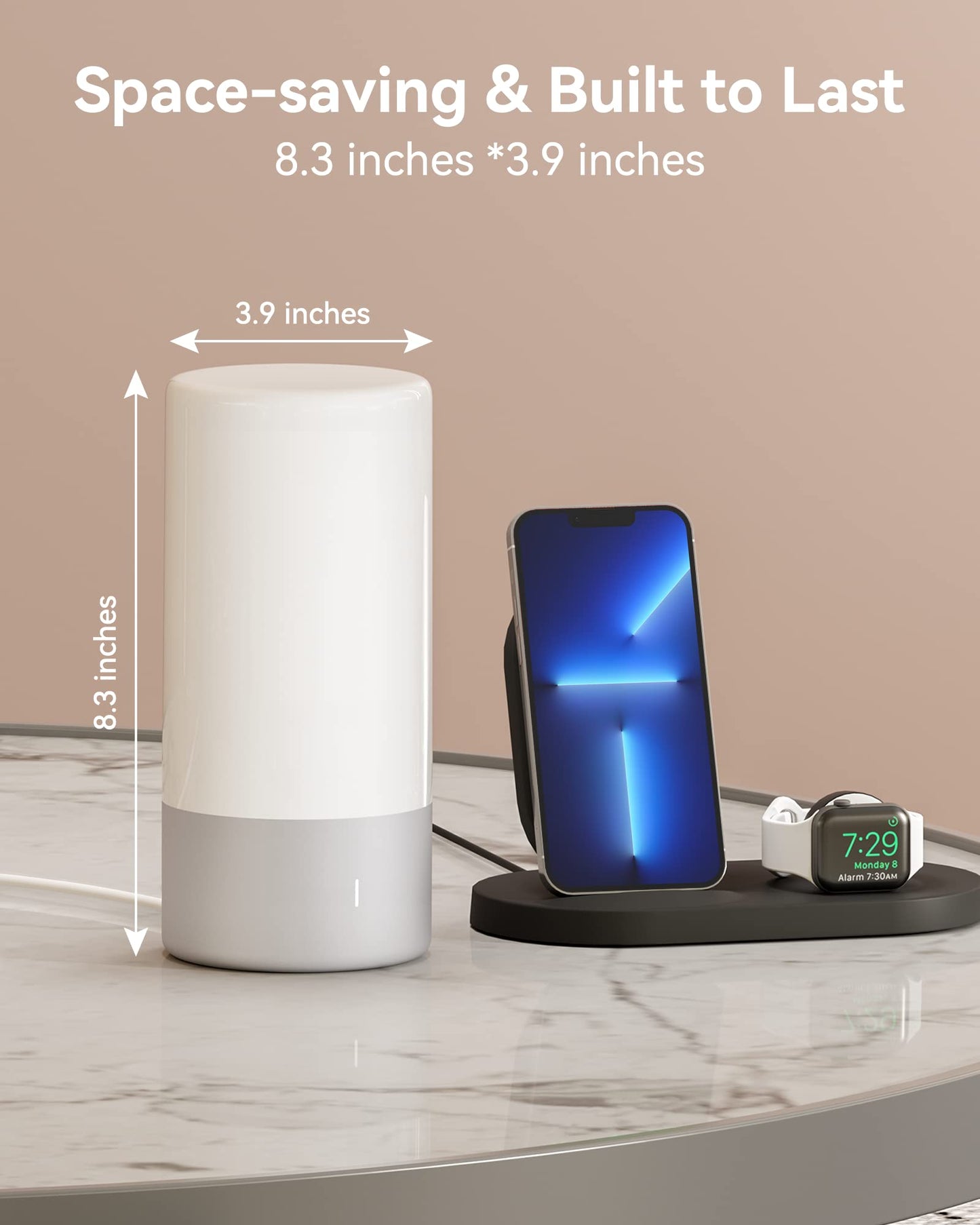 ROOTRO Table Lamp, Modern Touch Control LED Nightstand Lamp, 3-Level Dimmable, Gray, Model T6, Aluminum & PC Material