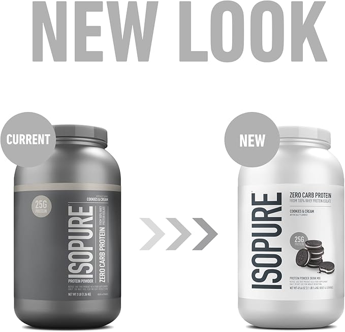 Isopure Zero Carb 100% Pure Whey Isolate Protein Powder, Lactose Free, Gluten Free, With Vitamins, Cookies & Cream, 25g Protein Per Serving, 3 Lbs, 44 Servings (Packaging May Vary)