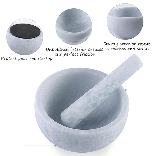 Koville Luxury Marble Mortar and Pestle Set, 7" -4 Cups Big Grinder Bowl for Guacamole, Salsa, Pill Crusher, Spice, Herb, Garlic, Nut, Heavy Duty Grinder for Kitchen(Namib Sky)