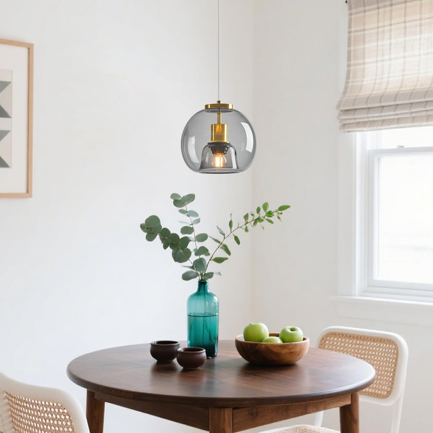 Lbsqj Light Grey Glass Pendant Lights Kitchen Island Gold Hanging Light Fixture Glass Globe Pendant Light Modern Pendant Lighting For Kitchen Island Bedroom Dining Room (7.87  2 Pack)