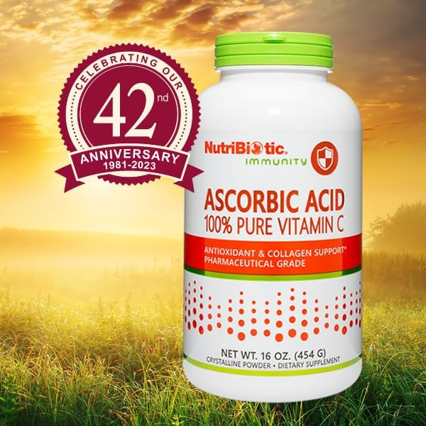 NutriBiotic Ascorbic Acid Vitamin C Powder, 16 Oz | Pharmaceutical Grade L-Ascorbic Acid, 2000 Mg Per Serving | Essential Immune & Antioxidant Collagen Support Supplement | Vegan, Gluten & GMO Free