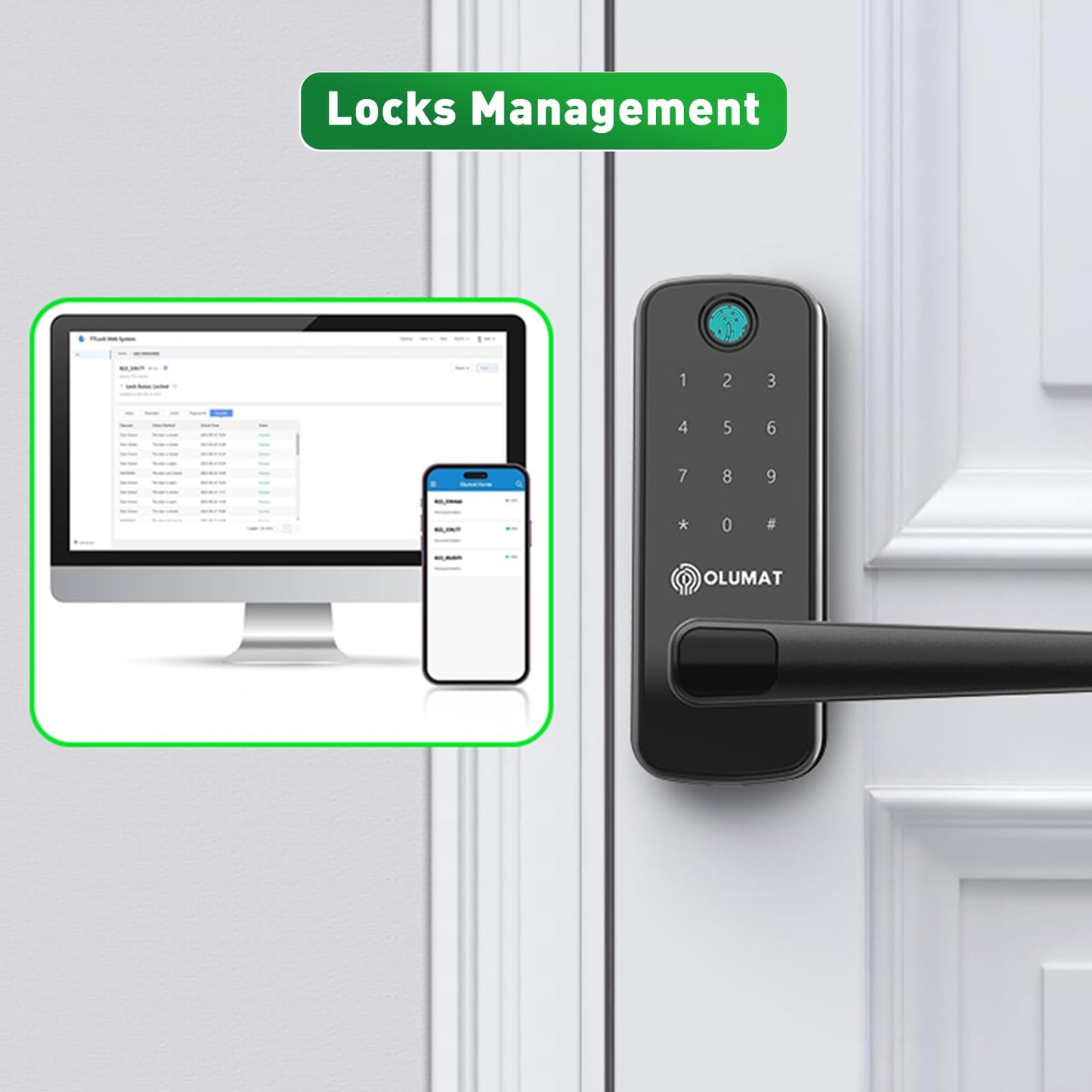 Smart Door Lock with Handle: Olumat Keyless Entry Door Lock with WiFi Gateway-Fingerprint Lock with Door Sensor -Smart Locks for Front Door with Keypad