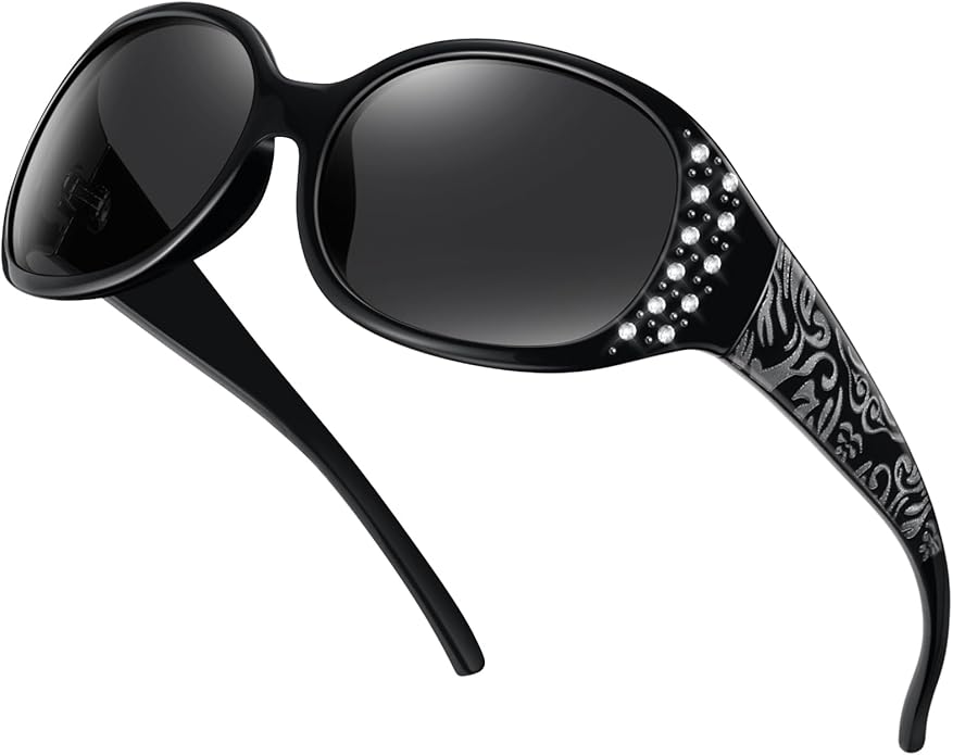 HAOLOTA Polarized Sunglasses for Women, Rhinestone Wrap Around Sunglasses with UV400 Protection