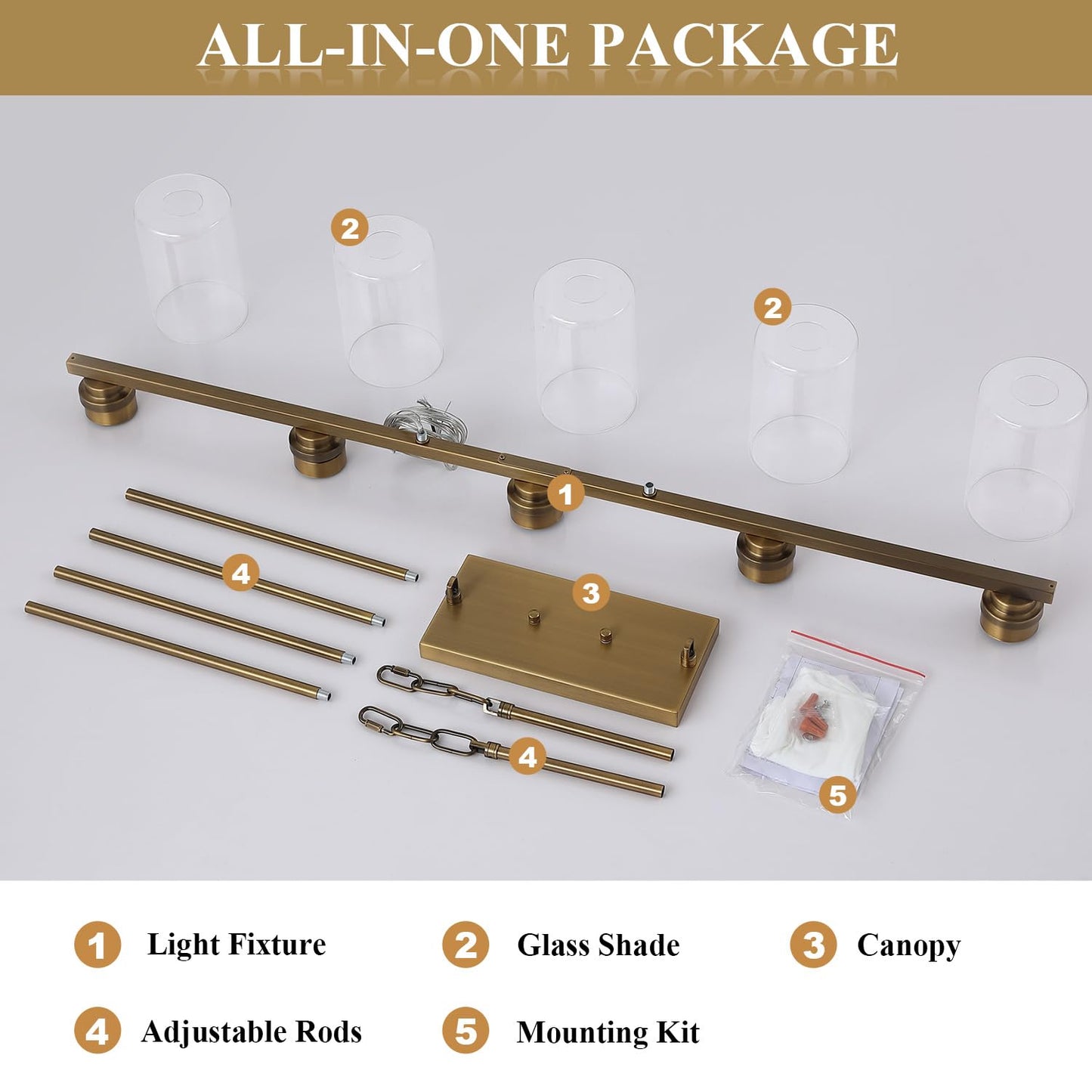 Mecgirn Island Light For Kitchen  Brushed Brass Dining Room Light Fixture Over Table  5-Light Linear Chandelier Pendant Lighting For Dining Table Kitchen Island Living Room