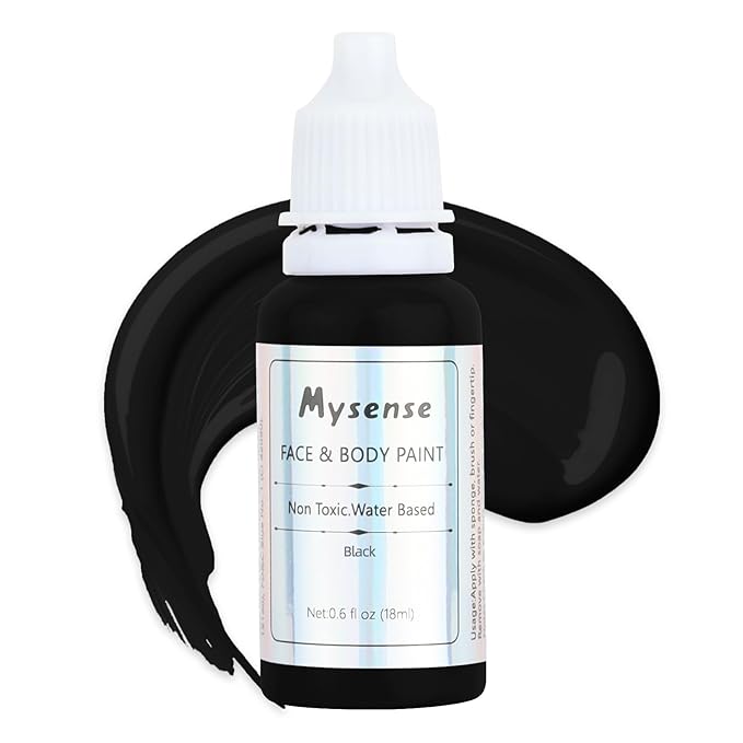 Mysense Black Face Body Paint,Water Based Washable Face Paint,Non-toxic Cream Body Paint for Adults and Children Halloween SFX Skull Skeleton Zombie Vampire Joker Cosplay Makeup,0.6oz
