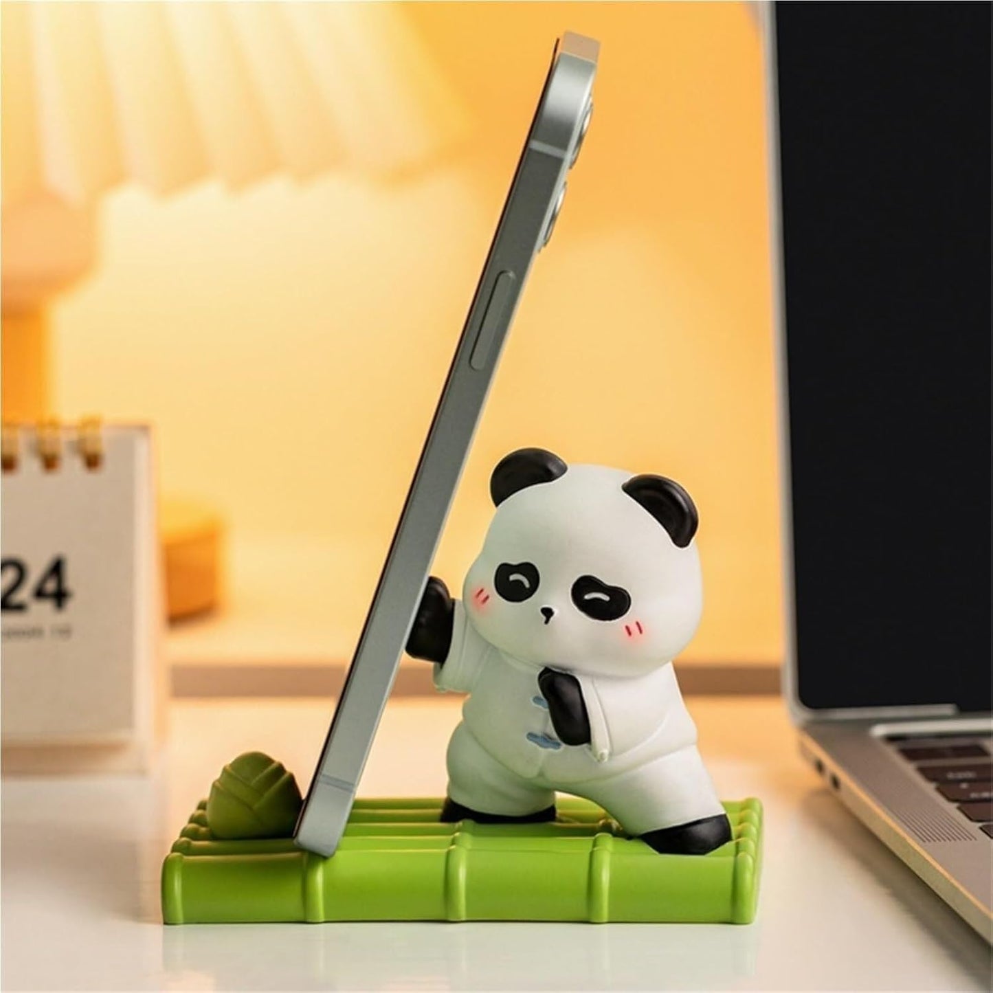 Panda Bear Phone Holder, Cute Resin Animal Phone Stand for Desk, Decorative Cartoon Cellphone Holder with Stable Base, Compact Mobile Stand for Home Office Table