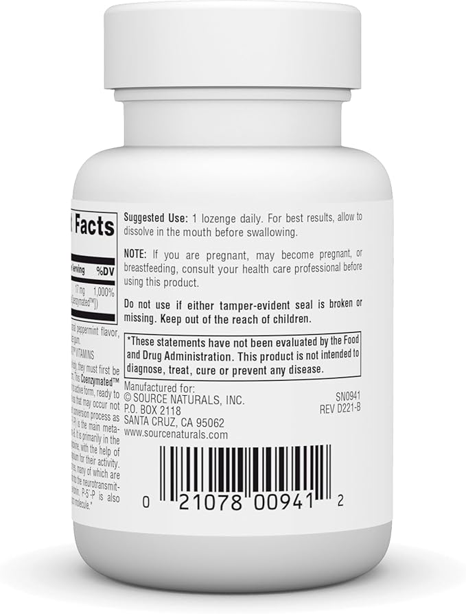 Source Naturals Coenzymated B-6 25mg P-5 Pyridoxal-5 Phosphate Fast-Acting, Quick Dissolve Vitamin Supports Amino Acid Metabolism* - 60 Lozenges