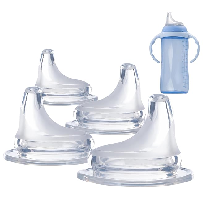 4Pack Replacement Silicone Spout Compatible with NUK, Soft Spout Replacement for NUK Active and Learner Cups, Easy Transition from Bottle to Cup, No Spill for Sippy Cup Nipples