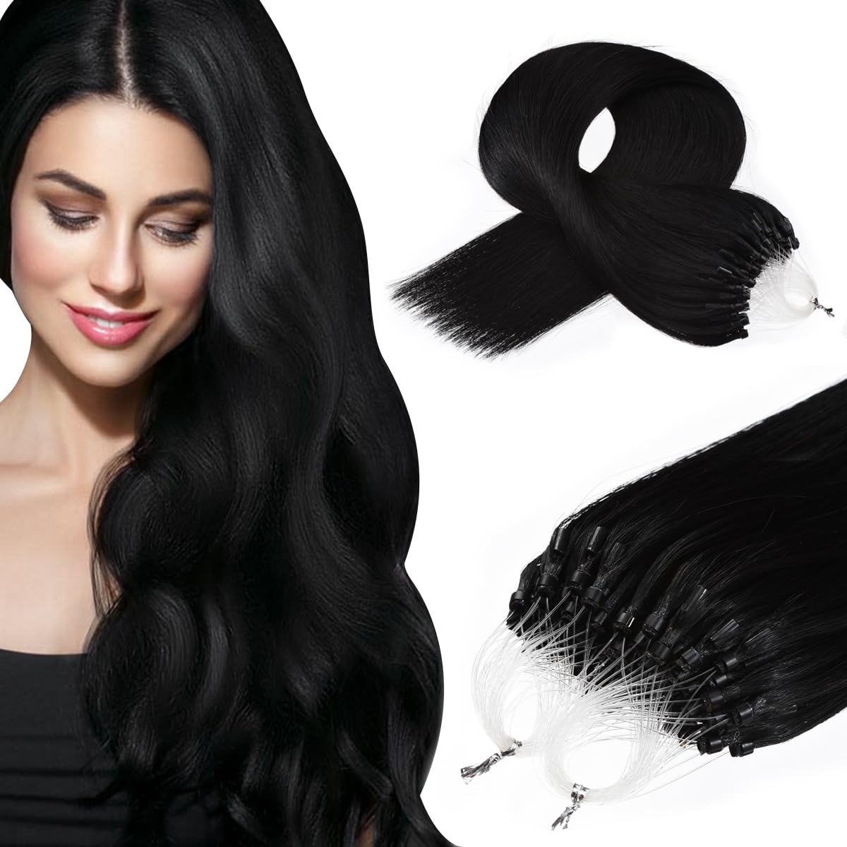 Kpvxxve Microbead Hair Extensions Human Hair 18 Inch Micro Ring Loop Hair Extensions Microlinks Hair #4/613 Brown with Bleach Bl