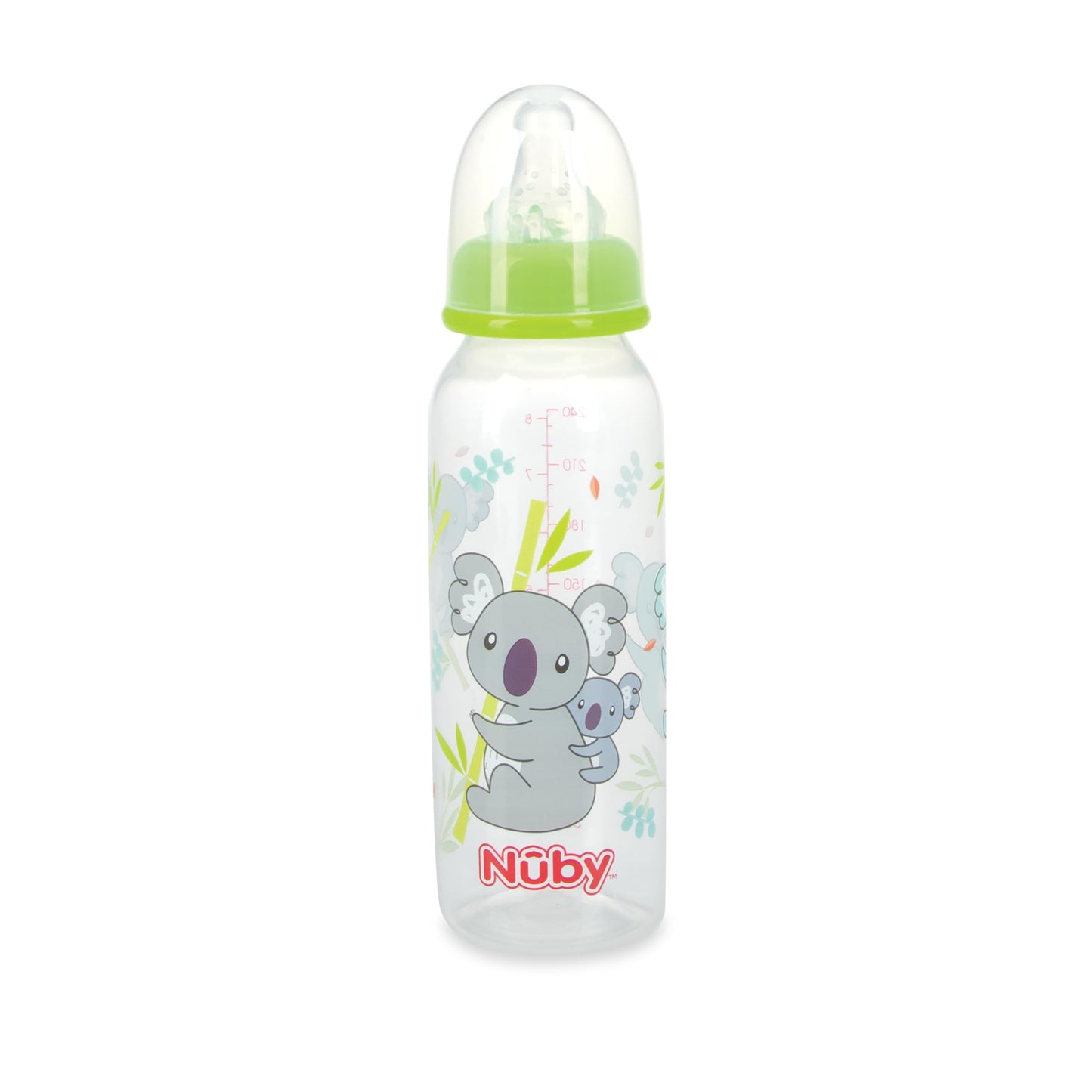 Nuby Standard Neck Tinted Bottle, 8 Ounce, 1 Pack of 1 Bottle, Colors/Patterns May Vary