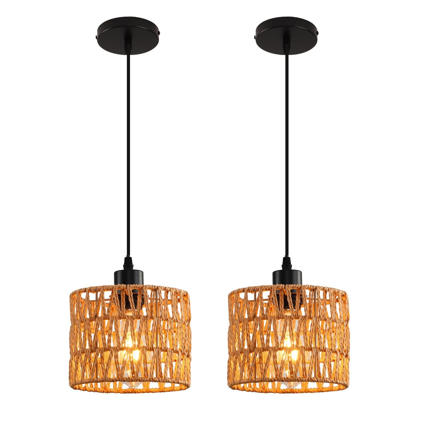Woven Pendant Light Boho Chandelier  Rattan Pendant Lights Kitchen Island  Farmhouse Pendant Lighting With Hand Woven Wicker Shade  Boho Chandelier Light Fixtures Ceiling Hanging Light
