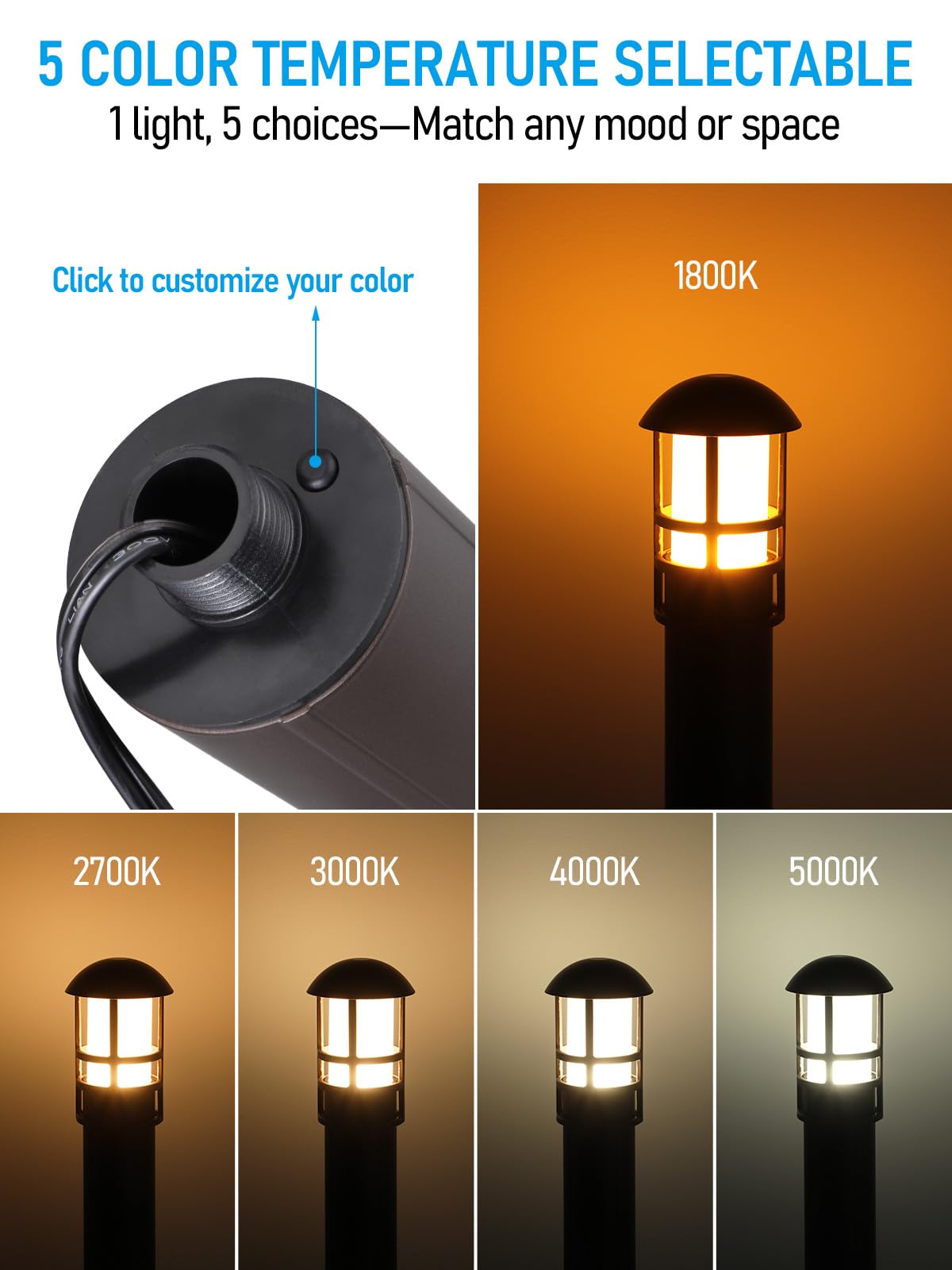 LEONLITE 12-Pack Landscape Pathway Lights, 3W LED, 12-24V, Aluminum, 5CCT, Model A-50182, ETL Listed
