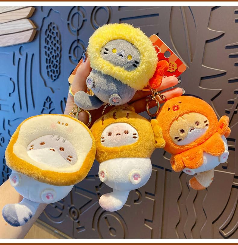 HSYHERE Men Women Creative Interesting Funny Cute Stylish Wearing Food Shrimp Bread Hat Soft Cat Plush Kitty Keychain Key Ring, Valentine Lover Christmas New Year Gift Bag Pendant -Octopus