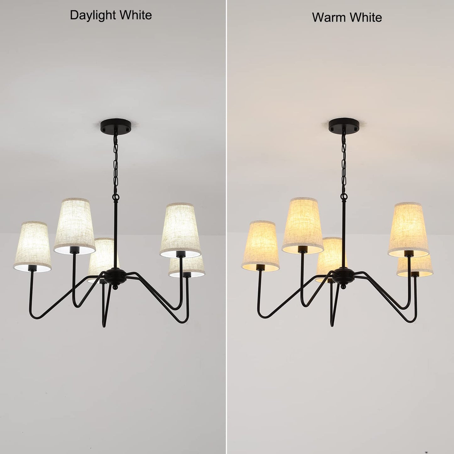 Jsdorsy Chandelier With Linen Shade  Black Dining Room Light Fixtures Over Table  Classic Pendant Light Fixtures Ceiling Hanging Lighting For Living Room Bedroom  5-Arm  30 Dia
