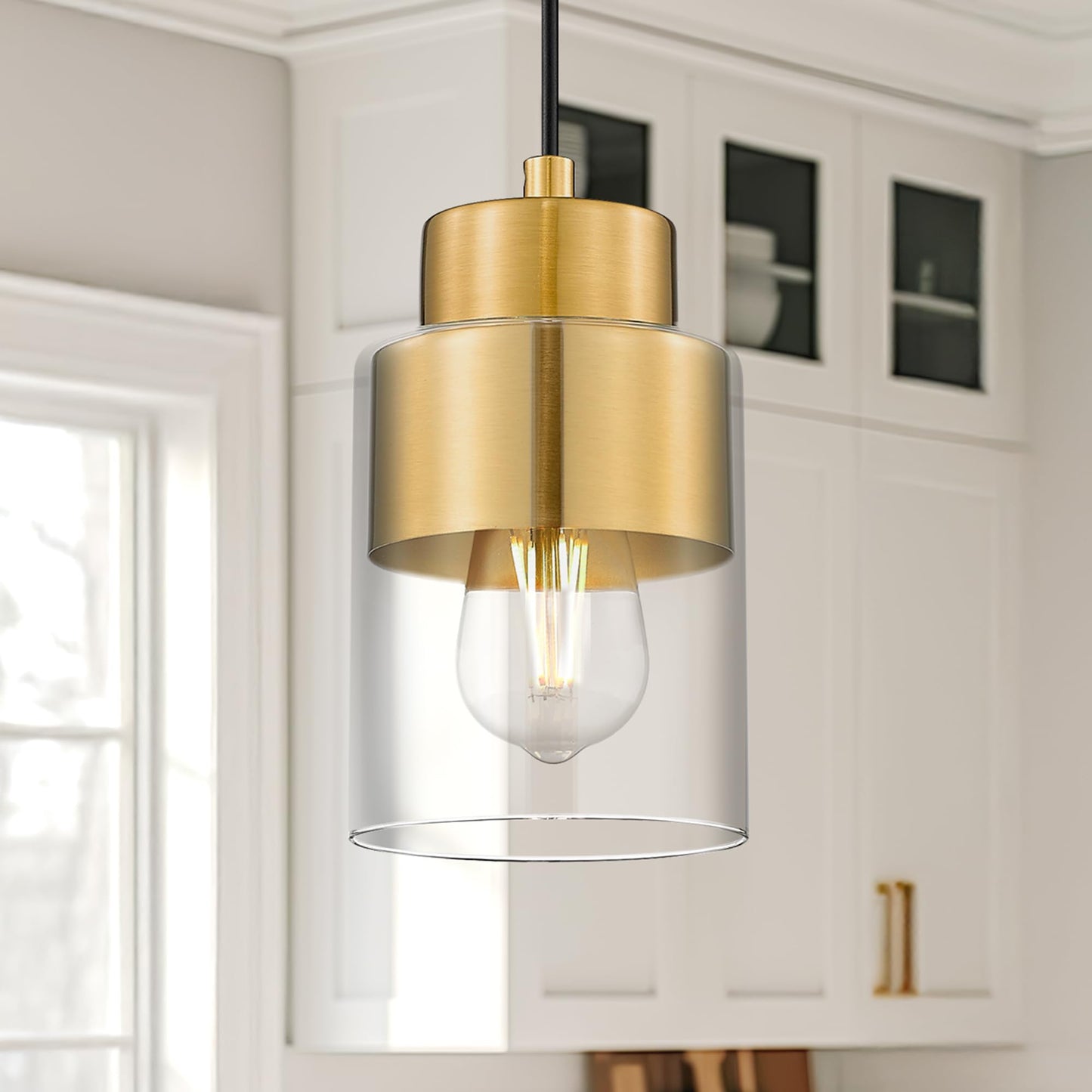 Audickic 2-Pack Pendant Lights Kitchen Island  Brushed Gold Dual Shade Hanging Lights Fixtures With Metal And Clear Glass  Brass Kitchen Pendant Lighting Over Island For Dining Room  Ad-24022-1P2-Gd
