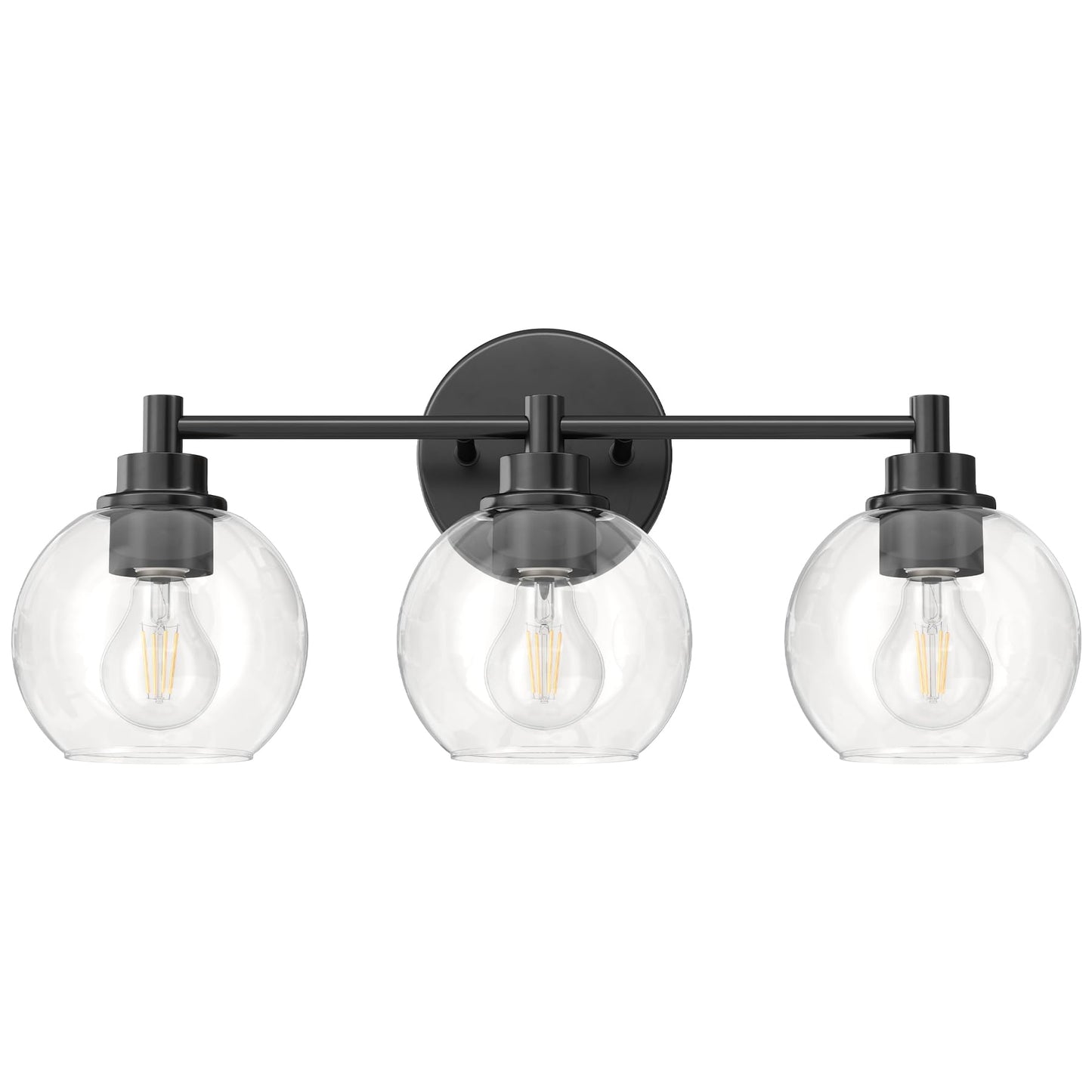 VONLUCE Bathroom Light Fixtures, 3-Light Vanity Light with Globe Glass Shades E26 Sockets, Bathroom Lights Over Mirror for Bedroom Hallway Living Room, Black Finish