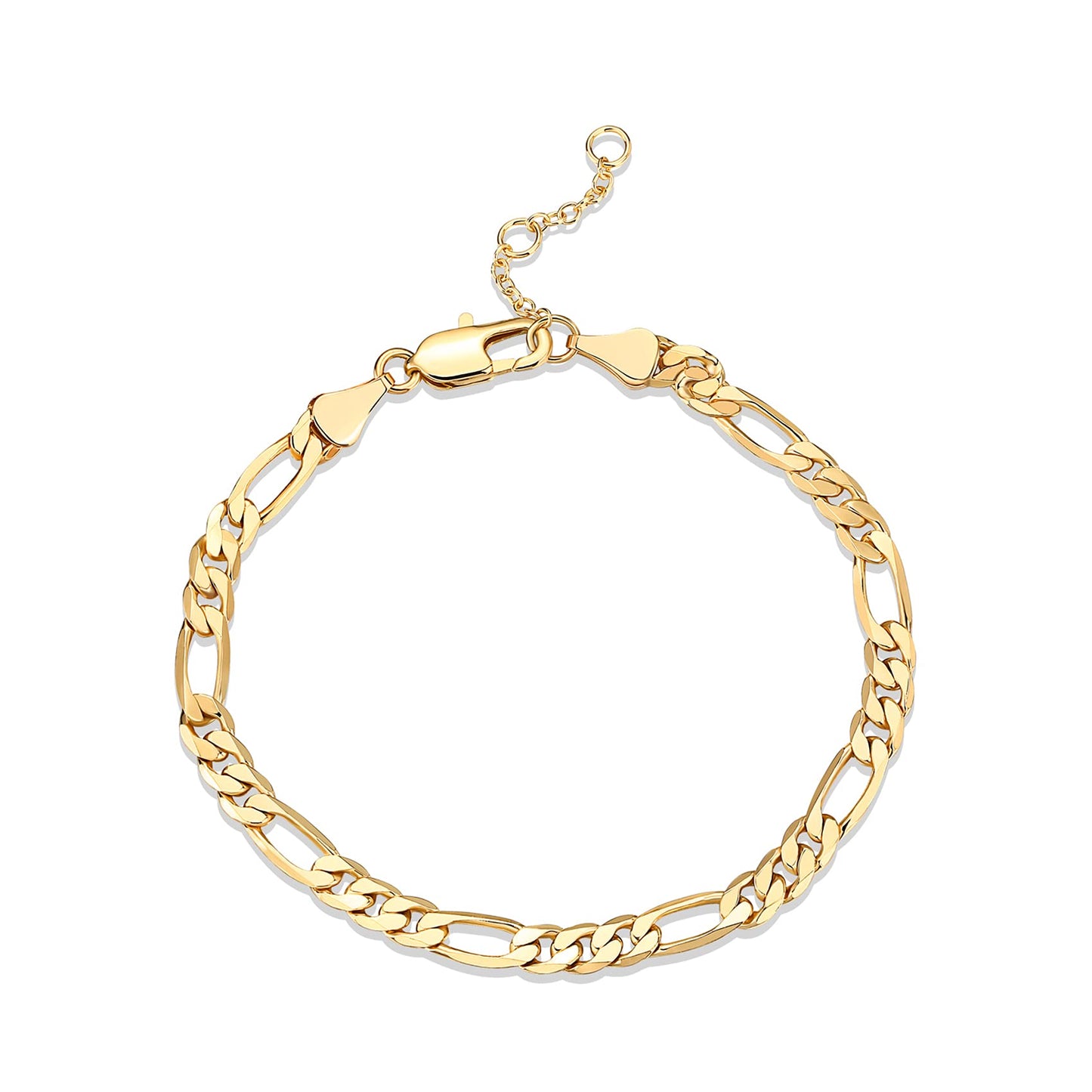 PAVOI 14K Gold Plated Paperclip/Curb/Figaro Chain Adjustable Bracelet for Women (Figaro-L, Yellow Gold Plated)