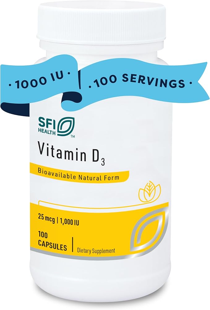 Klaire Labs Vitamin D3 1000 IU - High Potency 25 Micrograms, Hypoallergenic Bone & Immune Support (100 Capsules)