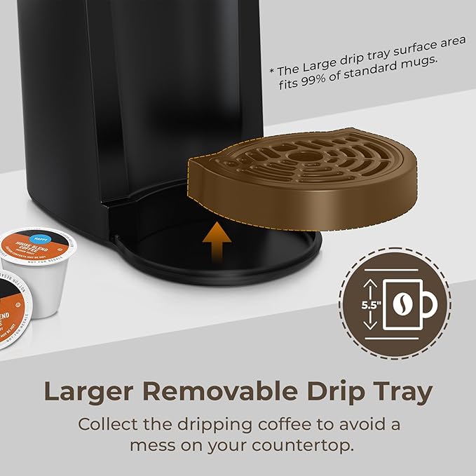 CHULUX Classic Single Serve Coffee Maker for K Cup, One Button Easy Coffee Machine for Office, RV, Travel and Dorm, Black