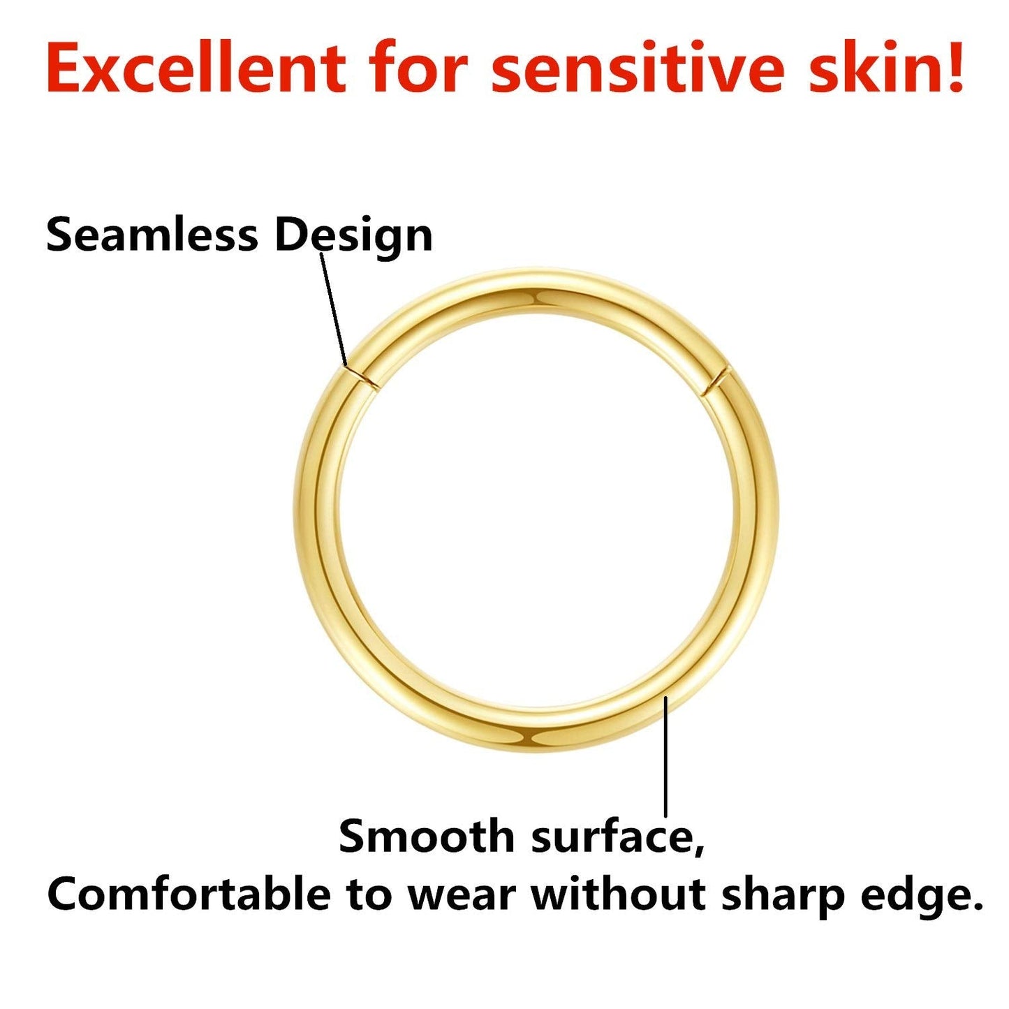 FOLLOWMOON 7mm Septum Ring Gold Nose Rings Hoop 14 Gauge Nose Hoop Helix Daith Tragus Earrings Hinged Segment Septum Clicker Lip