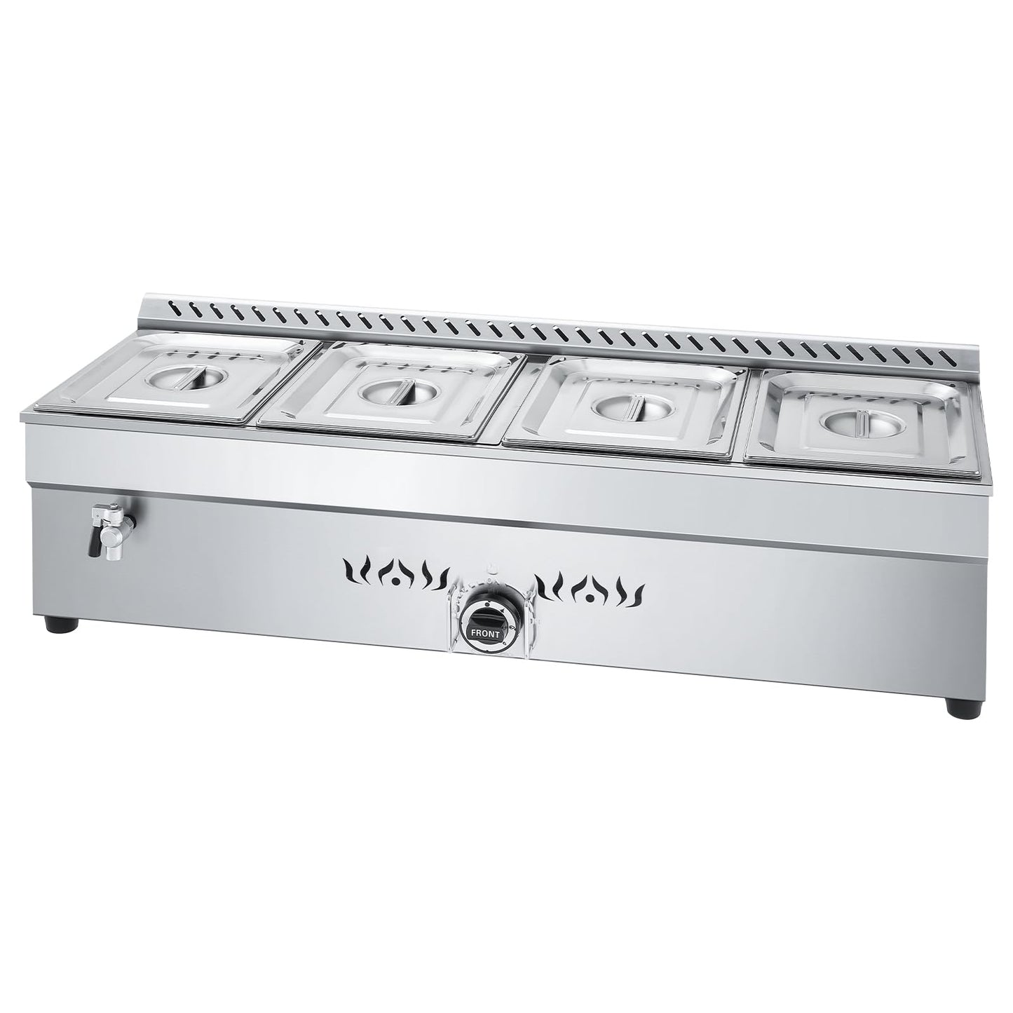 VEVOR 4-Pan Commercial Propane Steam Table, LP Gas Outdoor Soup Warmer with Drain Valve, Stainless Steel Propane Food Warmer with Adjustable Temperature, for Restaurant Party Outdoor Camping