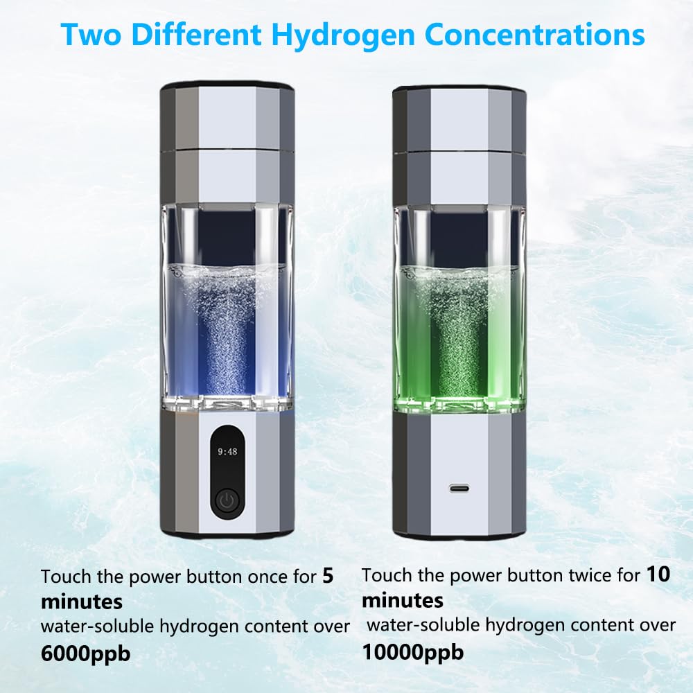 Hydrogen Water Bottle Generator - 10,000PPB/10ppm Portable Hydrogen Plastic 210ML Water Bottle Adaptor Advanced SPE/PEM Technology & 7 led Colors