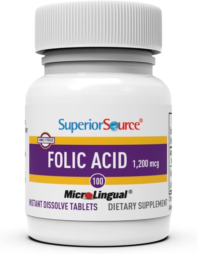 Superior Source Folic Acid 1200 mcg - Supports Heart & Immune System Function -Aids Nervous System Health - 100 Sublingual Dissolving Tablets