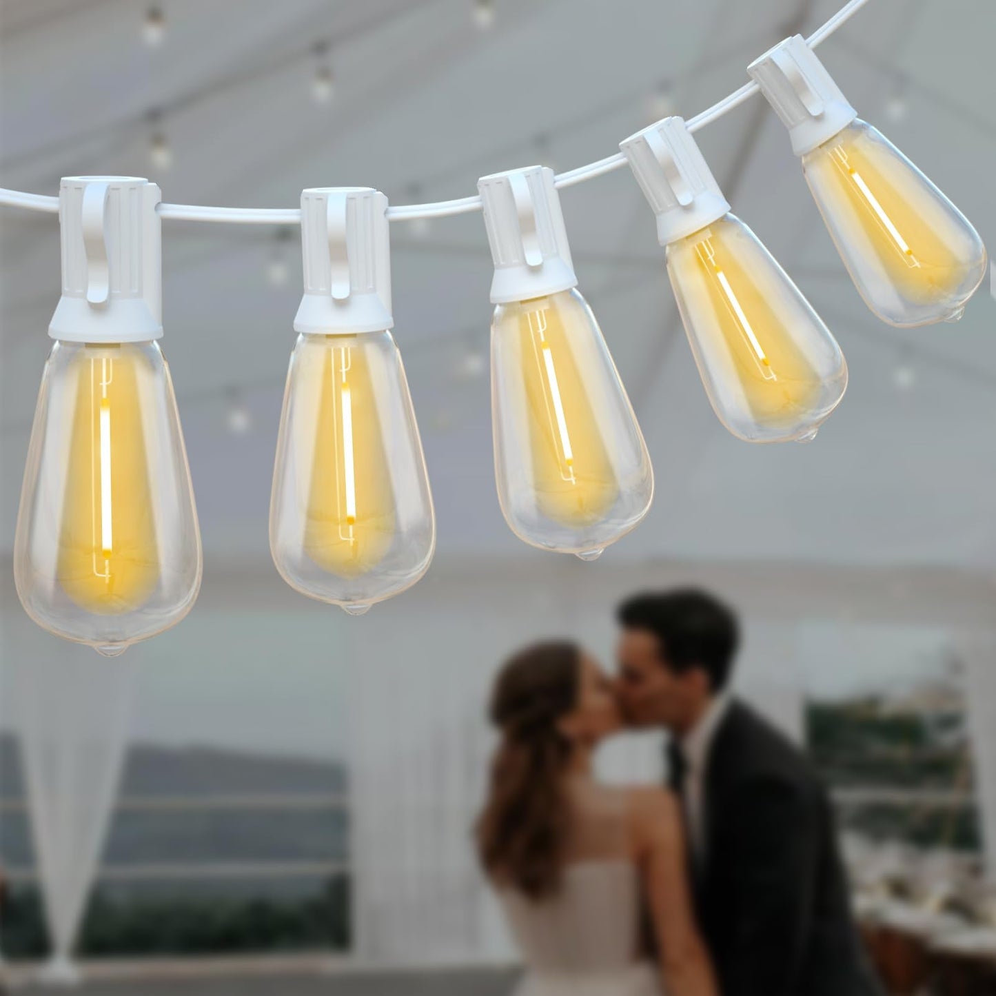Achin Outdoor String Lights 100FT LED Waterproof 50+2 Shatterproof Bulbs 2200K White Cord Model OTS100050-TX20W0-ST38SR122