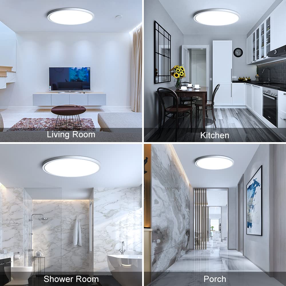 Ledlightsworld 12 Led Ceiling Light Flush Mount, 24W Cold White, 3200Lm Slim Lighting For Bedroom, Kitchen, Living Room, Stairwell