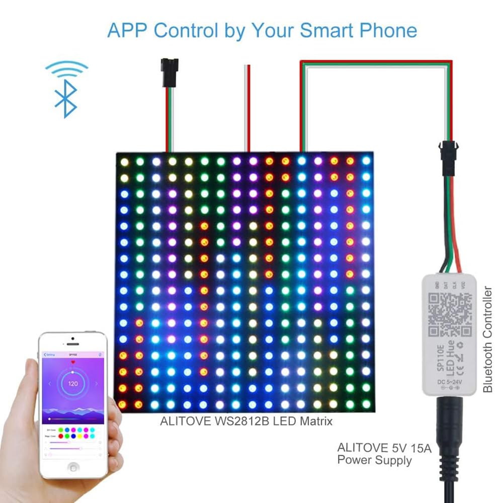 Alitove Ws2812B Led Bluetooth Controller, Sp110E, Wireless Remote, Dc 5V-12V, Rgb For Sk6812, Programmable Dream Color Pixel