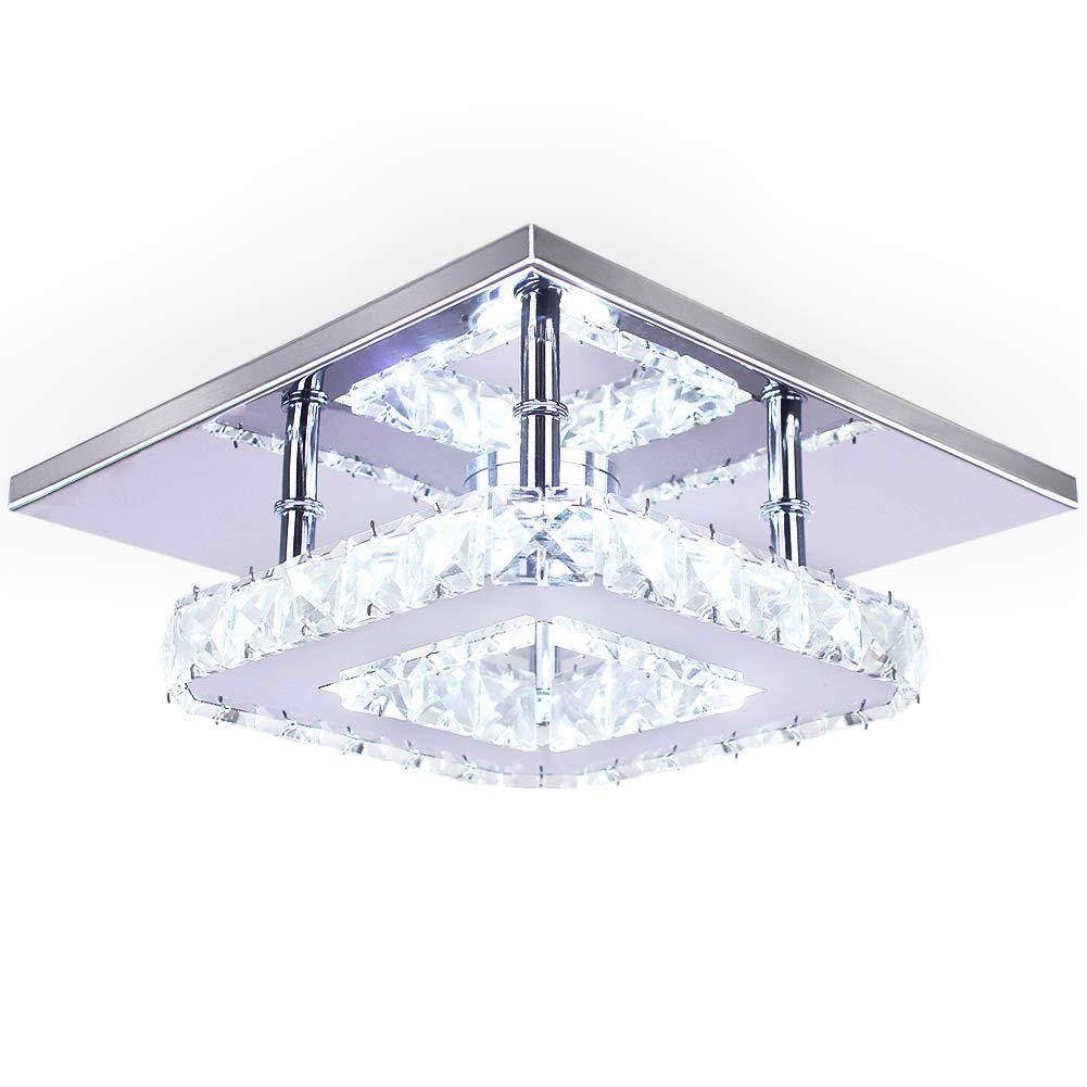 diisunbihuo Modern Crystal Chandelier 15W Cool White Mini Square Flush Mount Ceiling Light for Bedrooms and Dining Rooms