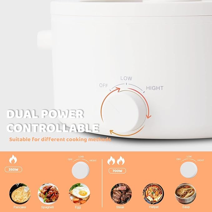 Hot Pot Electric, 3L Portable Electric Pot with Ceramic Non-stick Coating, Dual Power Multi-functional Romen Cooker for Steak, Pasta, Hot Pot, Ramen, Quick Heating and Overheat Protection