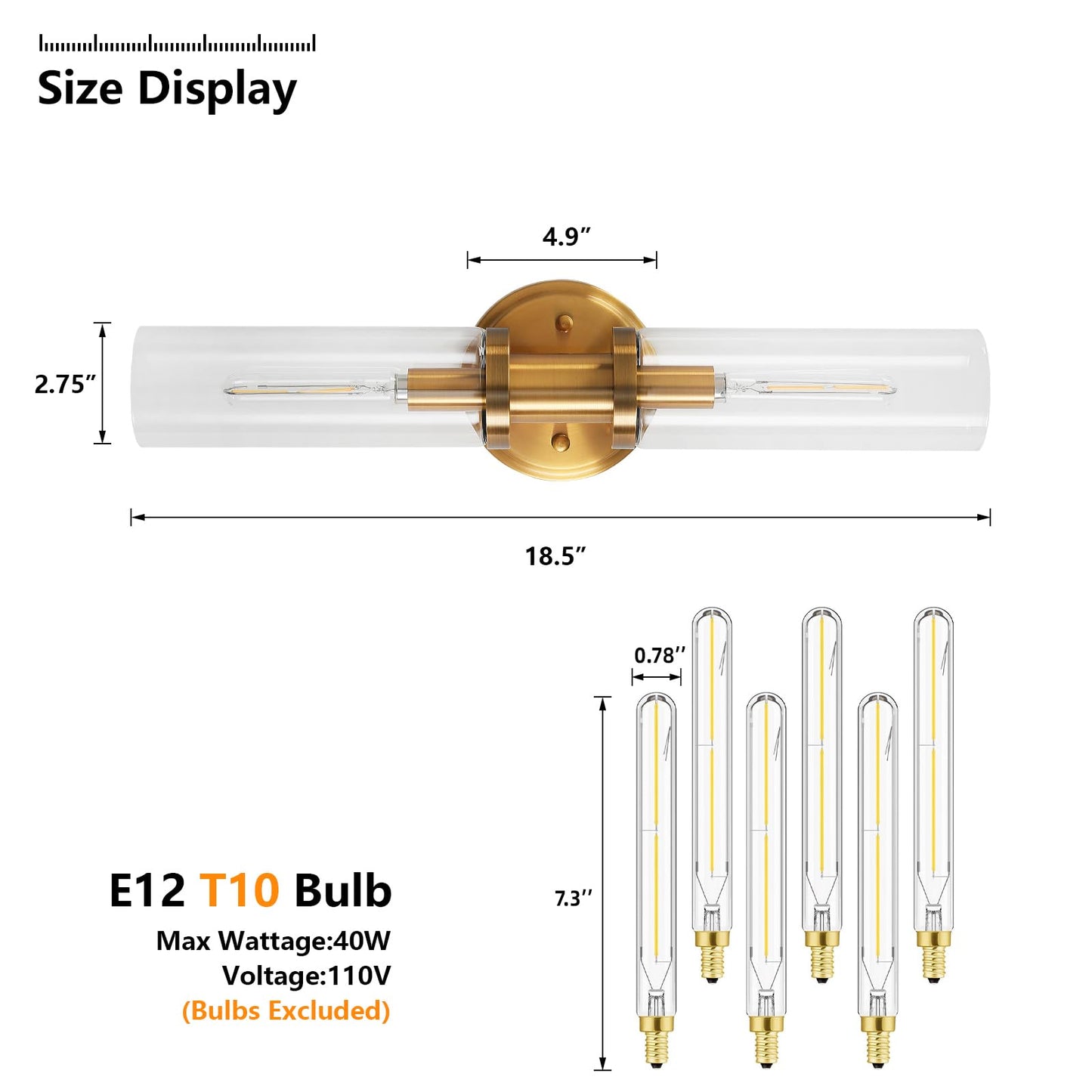 KUZZULL Wall Sconces Set of 2, Brushed Brass Gold, Clear Glass, Modern Lighting Fixtures, 28in, Iron Material