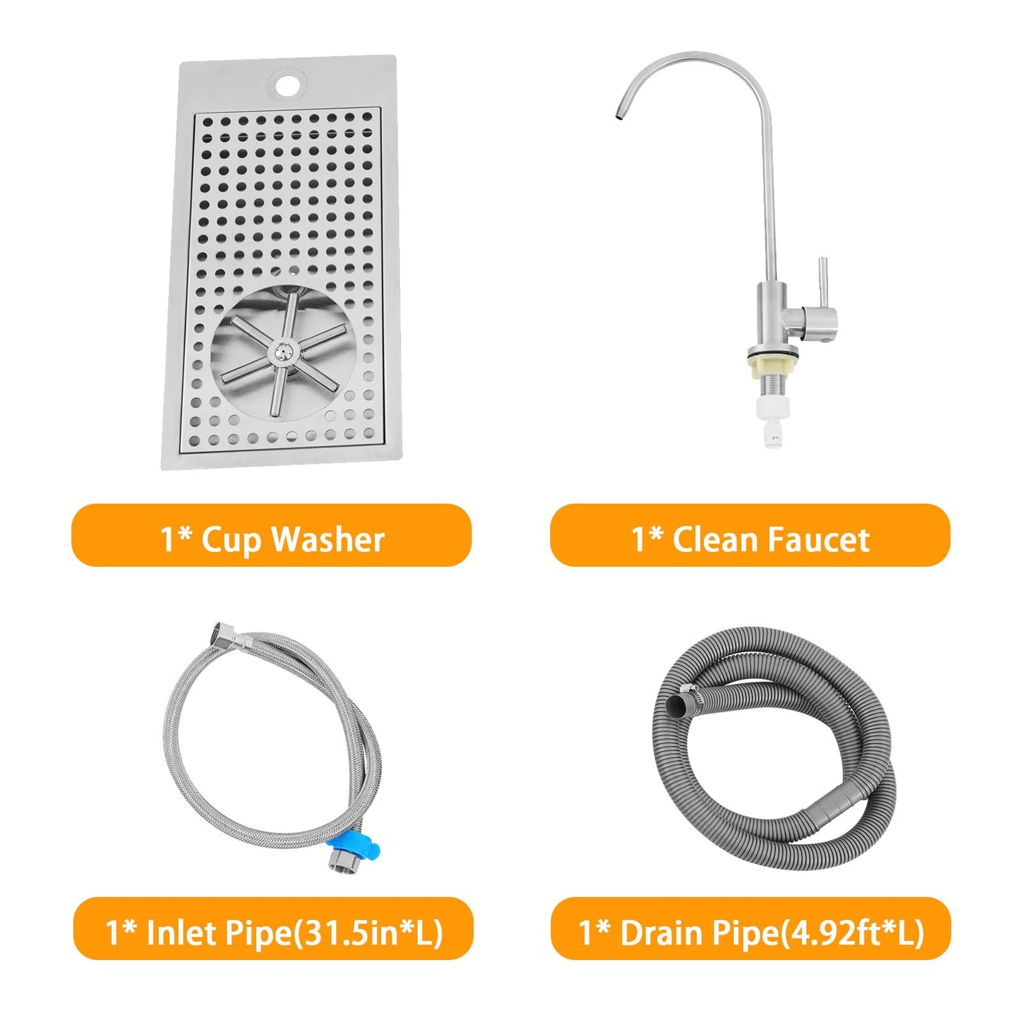 AGULIUM Glass Rinser Cup Washer, Commercial 304 Stainless Steel Pitcher Rinser with Faucet and Multi Angle Cleaning Nozzle for Bar, Cafe, Restaurant, Hotel, Home
