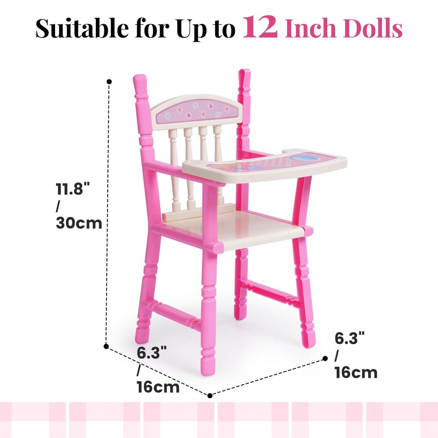 BABESIDE Baby Doll High Chair Toy Dining Chair for 10-12 Inch Dolls, Pretend Play Baby Doll Toy High Chair