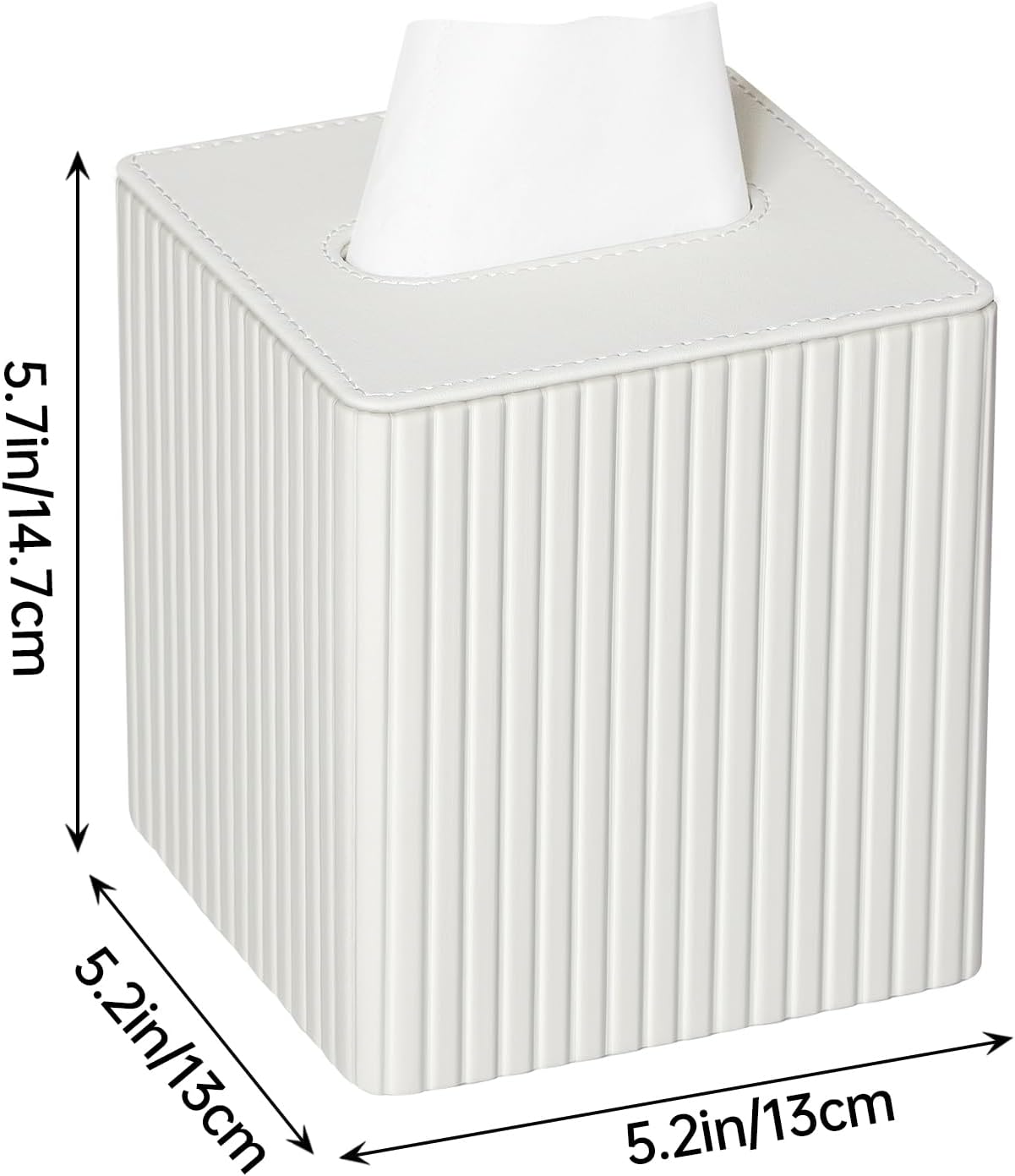 PU Leather Tissue Box Cover Square Tissue Box Holder with Magnetic Closure (Ivory Stripe)