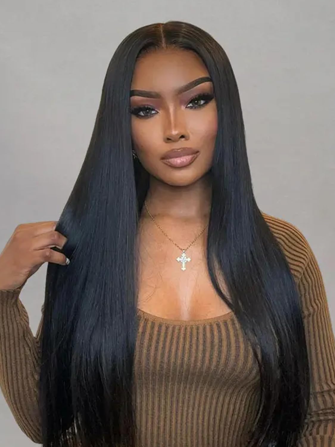 Eubeauty 2 by 6 Kim K Glueless Wigs Human Hair Pre Plucked Easy Cut 22 Inch Middle Part Preference Closure Wig Human Hair 180% W