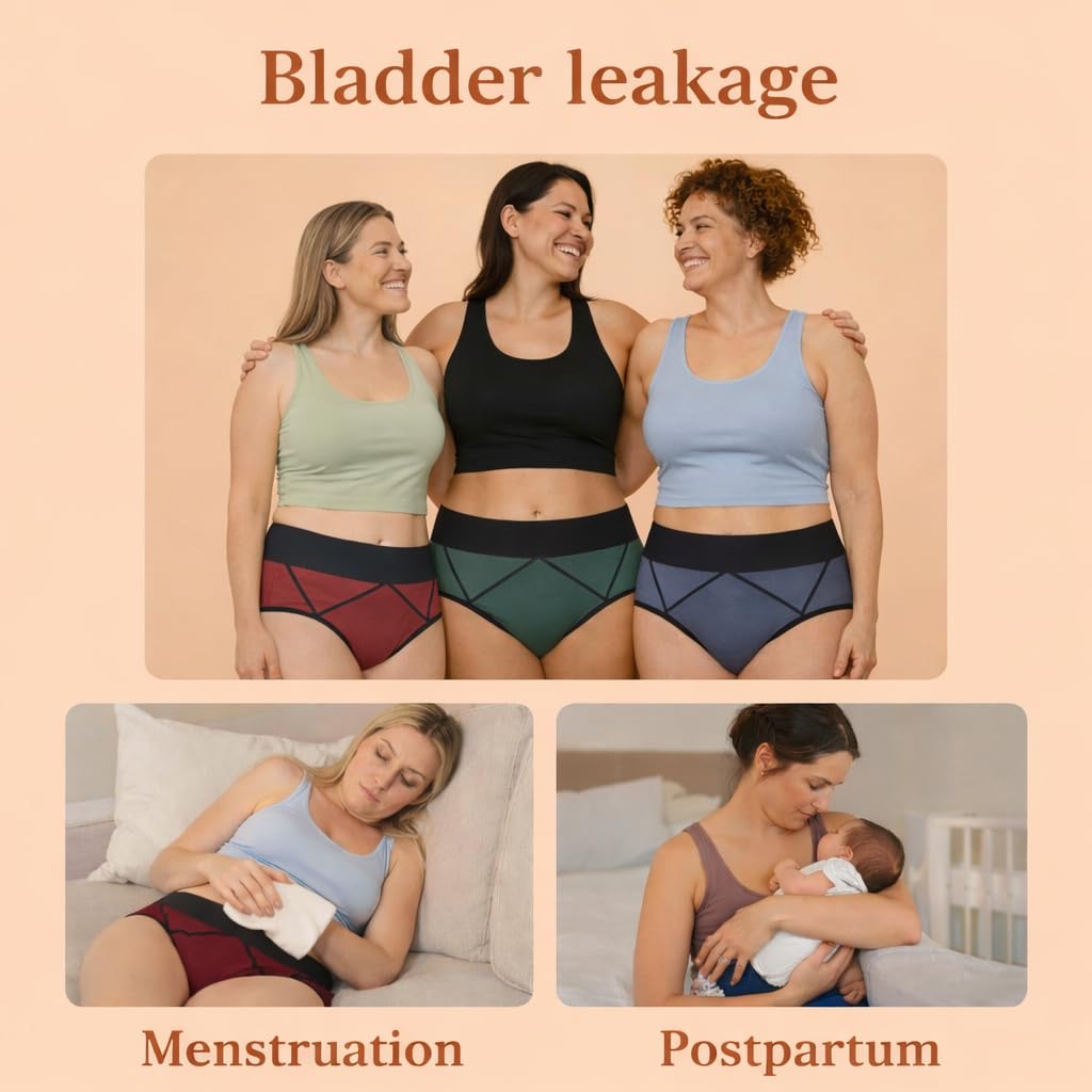 Incontinence Underwear for Women - Upgraded High Absorbency Period Underwear for Women - Washable Leak-Proof Underwears for Ladies, Postpartum, Bladder Control, Reusable Cotton Period Panties Briefs