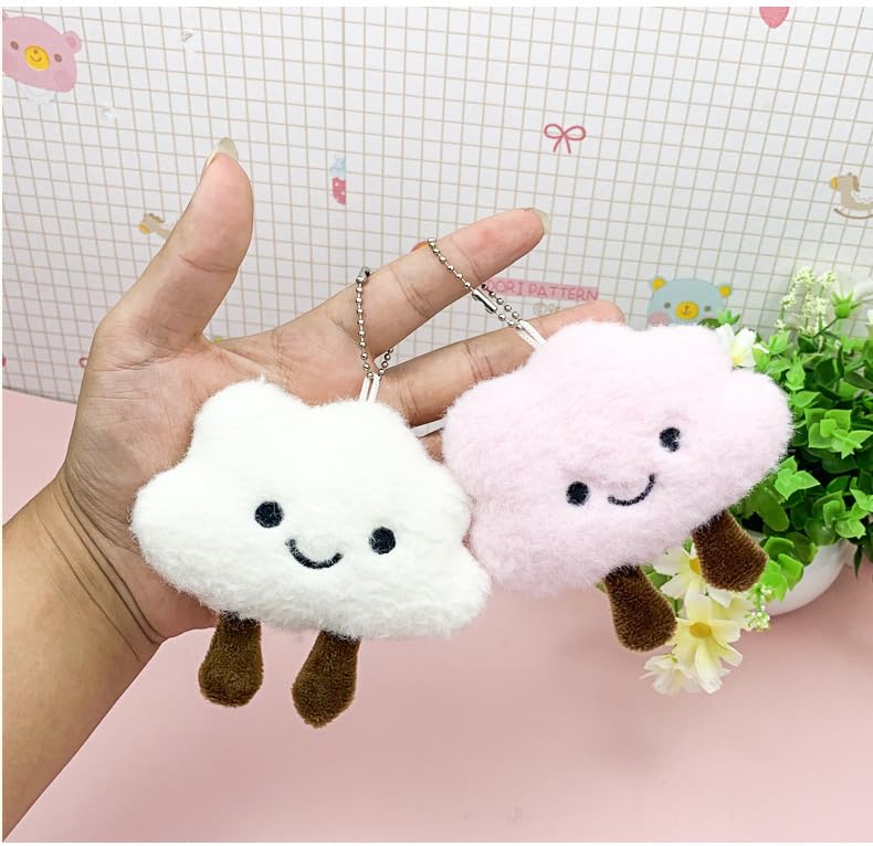 HSYHERE Super Cute Kawaii Smiling Face Happy Cloud Lucky Plush Cloud Baby Keychain, Funny Good Luck Cloud Key Chain Valentine Lovers Christmas Birthday Gift Keyring Bag Pendant Car Key Ring -White