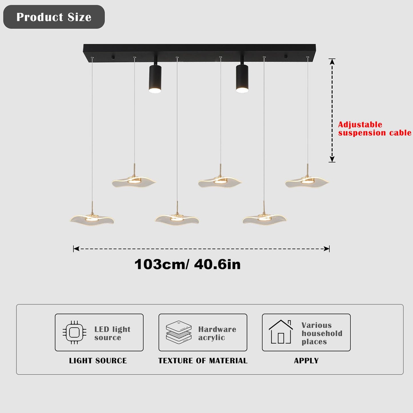 Siittoo Modern Chandeliers For Dining Room  40In Dimmable Led Pendant Lights Kitchen Island With Remote Control  Adjustable Height Kitchen Island Lighting Fixture With Spotlights(34W  6-Light)