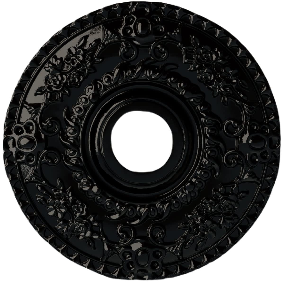 Ekena Millwork Cm18Robps Rose Ceiling Medallion Fits Canopies Up To 7 1/4, Black Pearl
